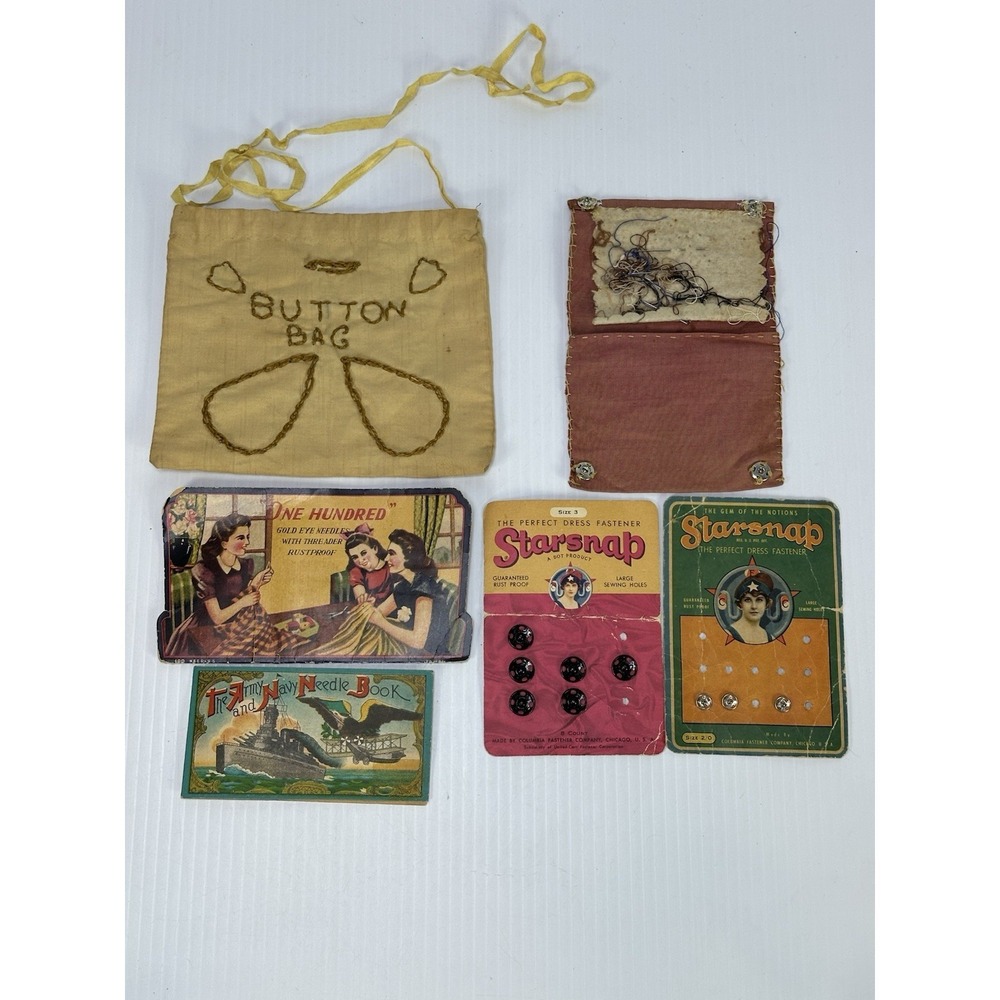 Vintage Retro Sewing Notions Snaps Army & Navy Needle‎ Books Handmade Button Bag